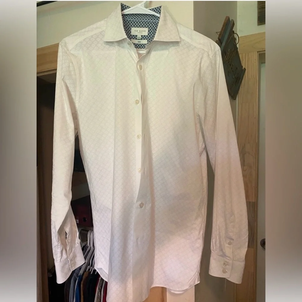 Ted Baker White Dress Shirt with Floral Texture - Picture 2 of 5